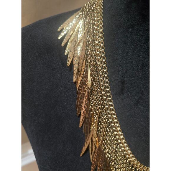 Women's Gold Tone Layered Chain Necklace Hammered Dangle Charms Lobster Clasp - Picture 5 of 6